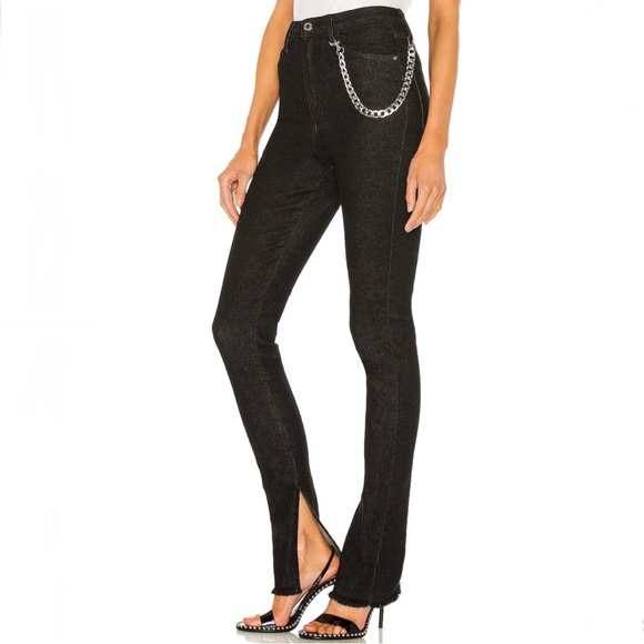 NEW WEWOREWHAT REVOLVE BLACK SLIT HEM JEANS - Picture 4 of 8